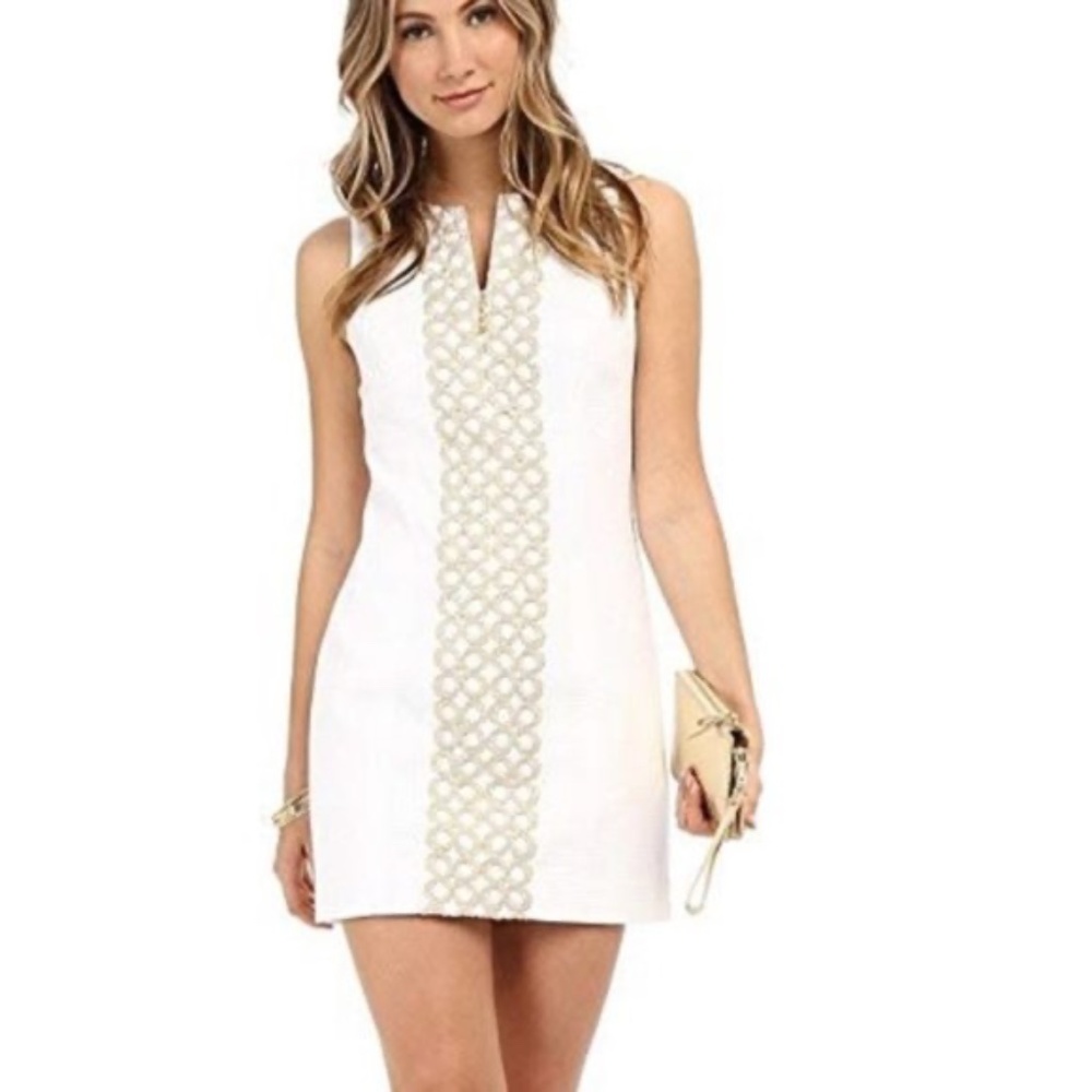 Lilly Pulitzer Mila White & Gold Shift Dress - Stunning!  Size 14